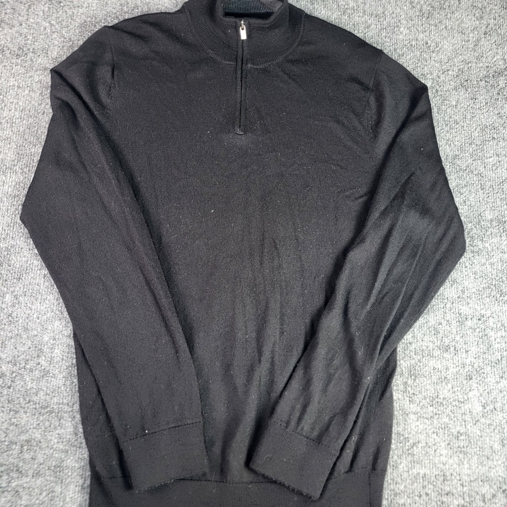 Nordstrom Mens 100% Washable Merino Wool Quarter Zip Sweater Black Medium